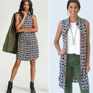 CAbi Blue Heart Pattern sleeveless shirt dress size xs EUC